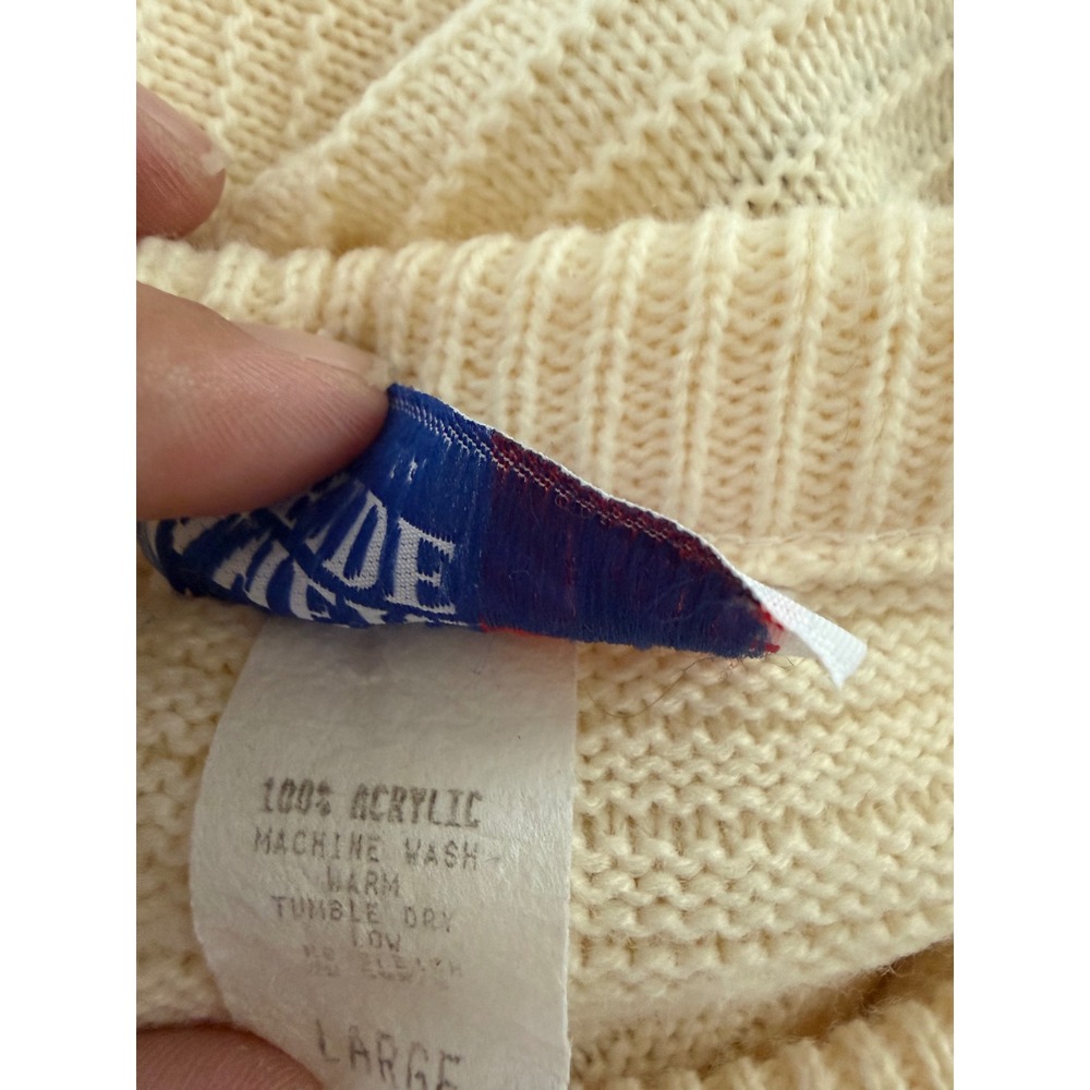 Vintage American Pride Crew Neck Knit Sweater Cream Purple Stripes Made in USA L - Picture 9 of 9